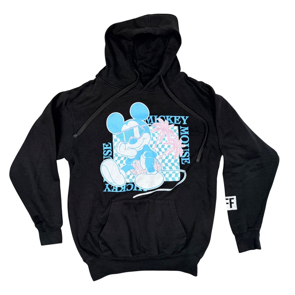 Neff x Disney Mickey Mouse Hoodie Mens Small Black Graphic Sweatshirt Palm Trees